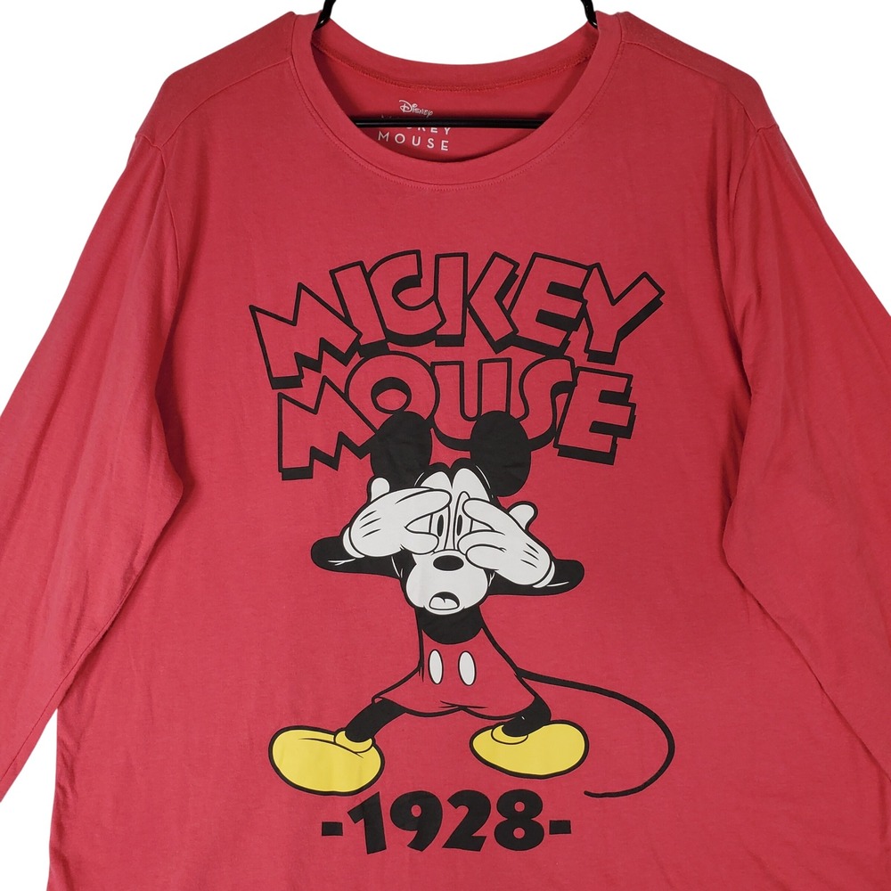 Disney Mickey Mouse 1928 Red Graphic Long Sleeve Tee Shirt Womens XXXL JT24867